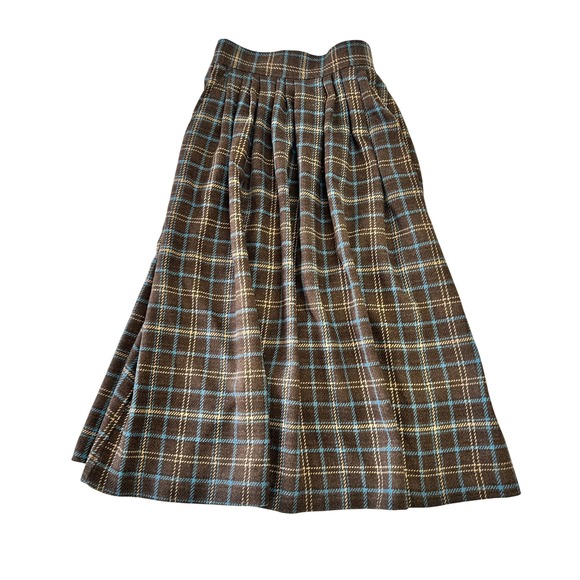 Dresses & Skirts - Vintage 70s 80s Plaid Wool Tweed Academic Skirt Brown Midi Length A-Line Sz S